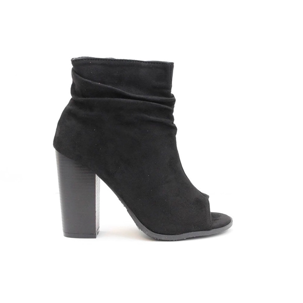 Black Slouchy Peep Toe Bootie - Picture 6 of 8